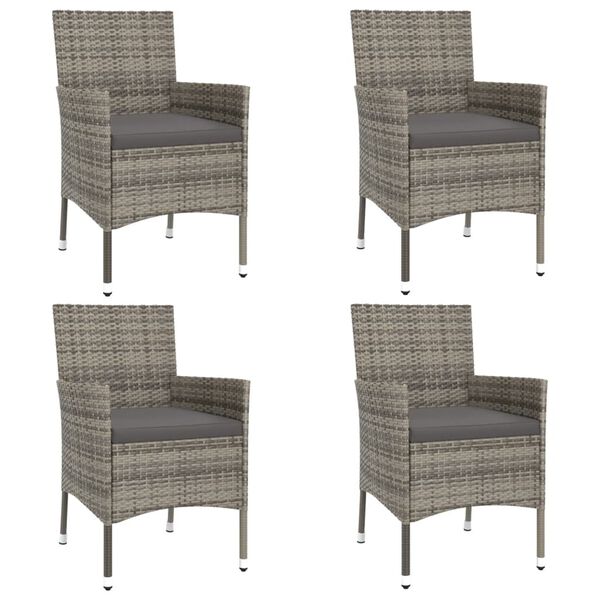 vidaXL Mesita y sillas jard&iacute;n 5 pzas y cojines rat&aacute;n sint&eacute;tico gris