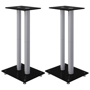 vidaXL Soportes altavoces 2 ud vidrio templado negro y plata 3 pilares