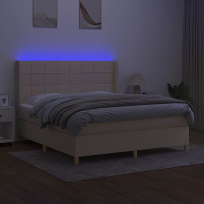 vidaXL Cama box spring colchón y luces LED tela crema 160x200 cm