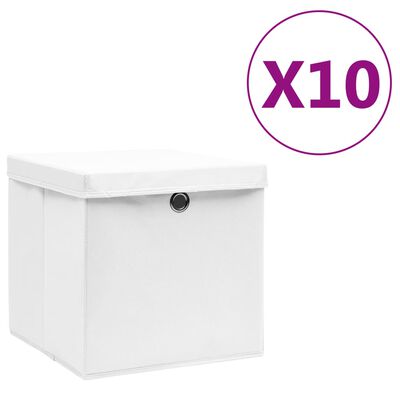 vidaXL Cajas de almacenamiento con tapas 10 uds 28x28x28 cm blanco