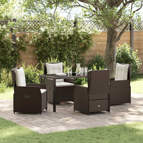 vidaXL Conjunto de Comedor de Jard&iacute;n 5 pcs Marr&oacute;n rat&aacute;n sint&eacute;tico