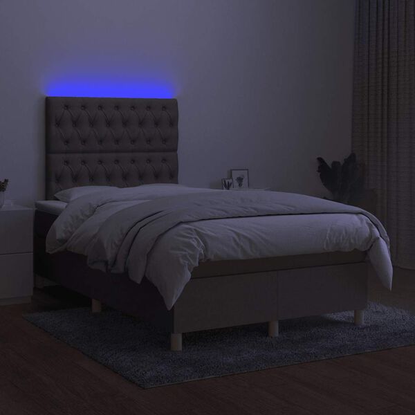 vidaXL Cama box spring con colch&oacute;n y LED tela gris taupe 120x190 cm