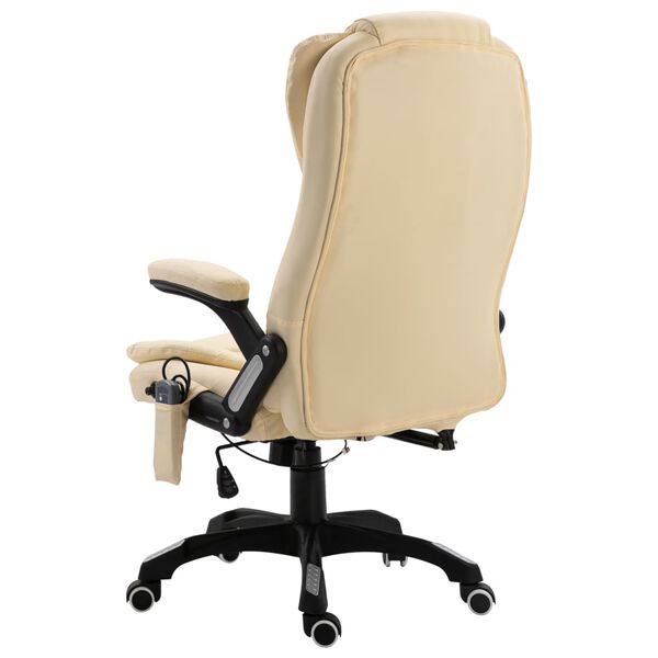 vidaXL Silla de oficina de masaje de cuero sint&eacute;tico color crema