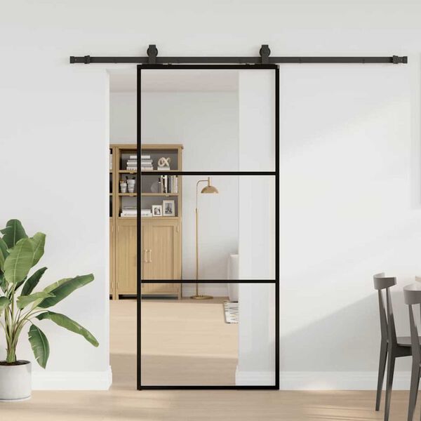 vidaXL Puerta corredera con set herrajes negro 90x205 cm vidrio ESG