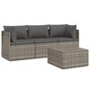 vidaXL Set de muebles de jard&iacute;n 4 pzas y cojines rat&aacute;n sint&eacute;tico gris