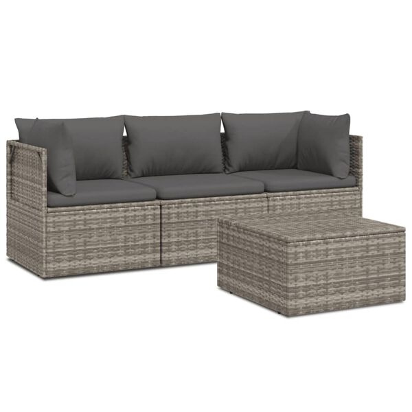 vidaXL Set de muebles de jard&iacute;n 4 pzas y cojines rat&aacute;n sint&eacute;tico gris