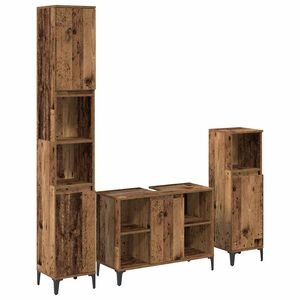 vidaXL Juego de muebles de ba&ntilde;o con estante 3 pcs Madera vieja