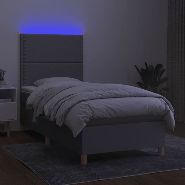 vidaXL Cama box spring colch&oacute;n y luces LED tela gris claro 100x200 cm