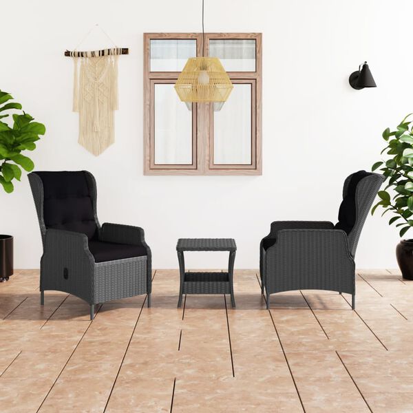 vidaXL Set muebles jardín 3 pzas ratán sintético gris oscuro y cojines