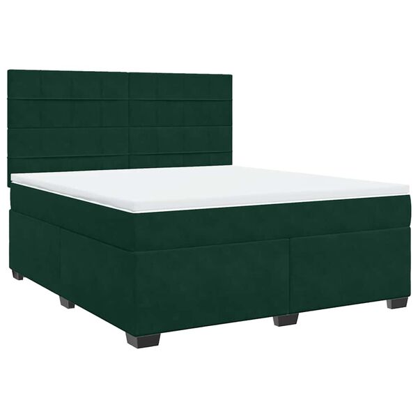 vidaXL Cama box spring con colch&oacute;n terciopelo verde oscuro 180x200 cm