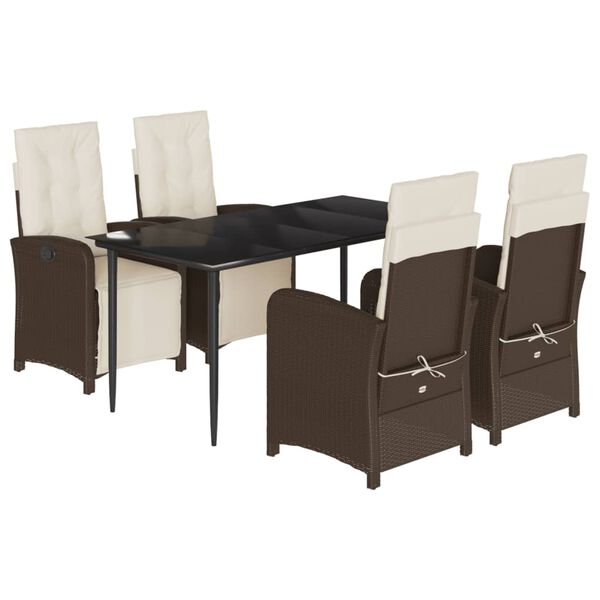 vidaXL Set comedor de jard&iacute;n 5 piezas y cojines rat&aacute;n sint&eacute;tico marr&oacute;n