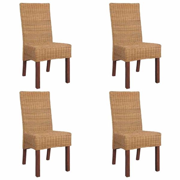 vidaXL Sillas de comedor 4 unidades rat&aacute;n natural marr&oacute;n