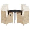 vidaXL Set comedor de jard&iacute;n 5 pzas con cojines rat&aacute;n sint&eacute;tico beige