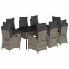 vidaXL Set comedor jard&iacute;n 9 pzas y cojines rat&aacute;n sint&eacute;tico gris