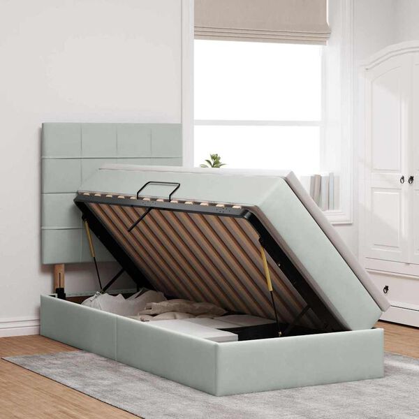 vidaXL Cama con almacenamiento y LED con LED Gris Claro 100 x 200 cm