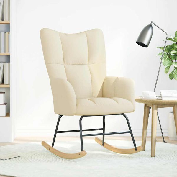vidaXL Silla mecedora de tela color crema