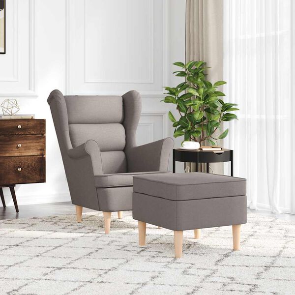 vidaXL Sill&oacute;n con taburete reposapi&eacute;s de tela gris taupe