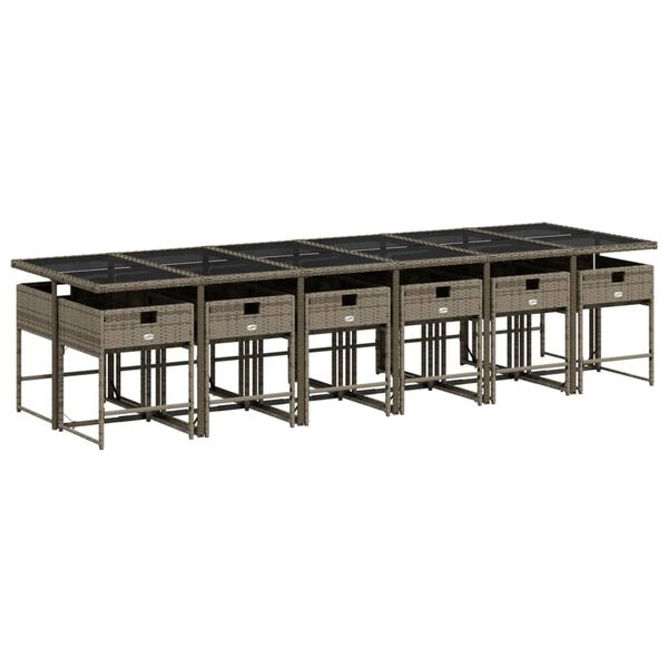 vidaXL Set comedor de jard&iacute;n con cojines 13 pzas rat&aacute;n sint&eacute;tico gris