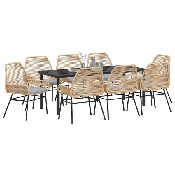 vidaXL Conjunto de Comedor de Jard&iacute;n 9 pcs Marr&oacute;n rat&aacute;n sint&eacute;tico