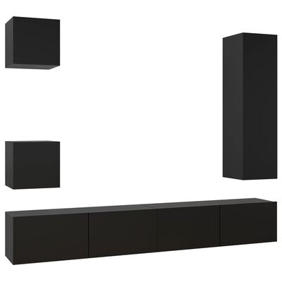 vidaXL Set de muebles de salón TV 5 pzas madera de ingeniería negro