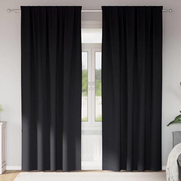 vidaXL Cortinas Opacas con Anillas 2 pcs Negro 225 x 140 cm Poli&eacute;ster
