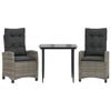 vidaXL Set comedor de jard&iacute;n 3 piezas con cojines rat&aacute;n sint&eacute;tico gris