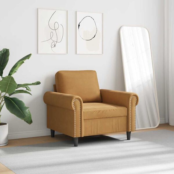 vidaXL Sill&oacute;n de terciopelo marr&oacute;n 60 cm