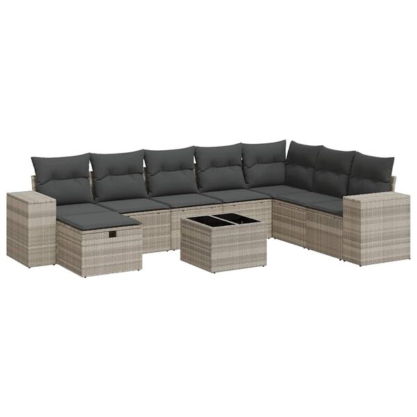 vidaXL Set muebles jardín 9 pzas y cojines ratán sintético gris claro