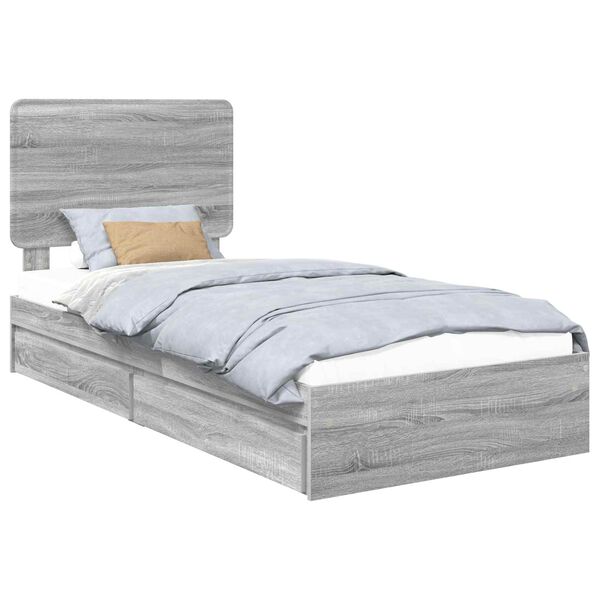 vidaXL Cama con almacenamiento con cabecera Gris Sonoma 75 x 190 cm