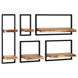 vidaXL Conjunto estantes pared 5 piezas madera maciza acacia y acero