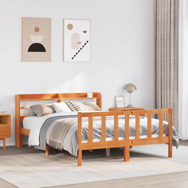 vidaXL Estructura cama con cabecero madera pino marr&oacute;n cera 140x190 cm
