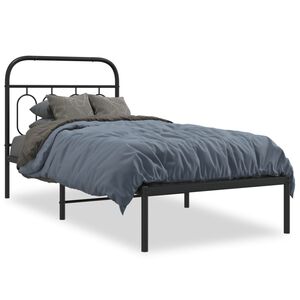 vidaXL Estructura cama sin colch&oacute;n con cabecero metal negro 90x190 cm