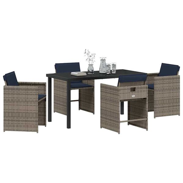 vidaXL Conjunto de Comedor de Jard&iacute;n 5 pcs Gris rat&aacute;n sint&eacute;tico