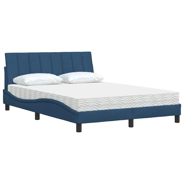 vidaXL Cama con colch&oacute;n Hanko tela azul 140x200 cm