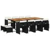 vidaXL Set comedor de jard&iacute;n con cojines 13 pzas rat&aacute;n sint&eacute;tico negro