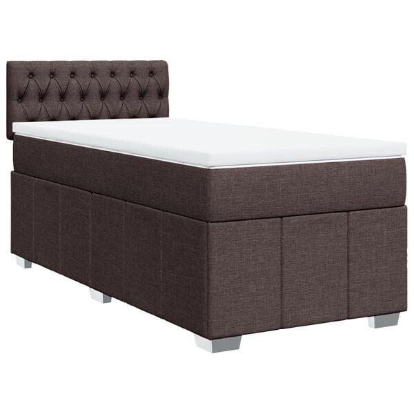 vidaXL Cama box spring con colch&oacute;n tela marr&oacute;n oscuro 90x190 cm