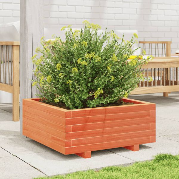 vidaXL Jardinera de madera maciza de pino marr&oacute;n cera 60x60x26,5 cm