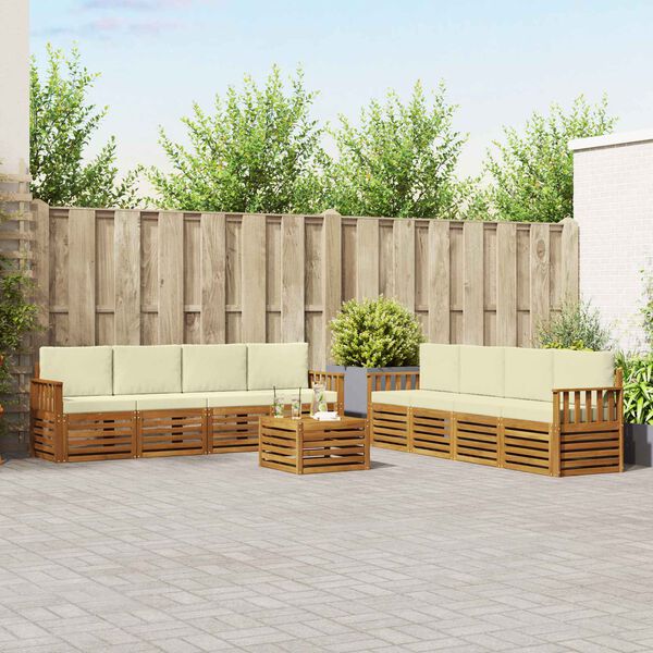 vidaXL Juegos de sof&aacute;s 9 pcs Natural y Crema Madera de Acacia S&oacute;lida