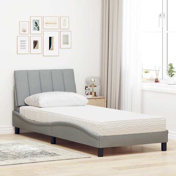 vidaXL Cama con colch&oacute;n Hanko tela gris claro 90x190 cm
