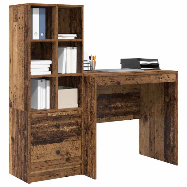vidaXL Escritorio con caj&oacute;n 2 pcs Madera vieja