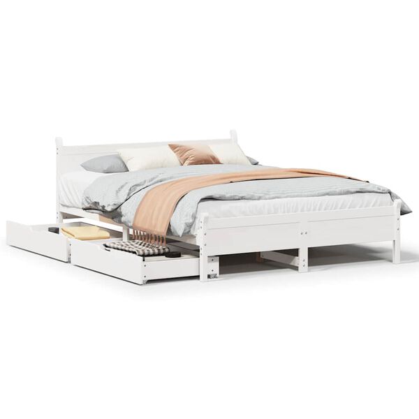 vidaXL Estructura de cama sin colch&oacute;n madera de pino blanca 140x190 cm