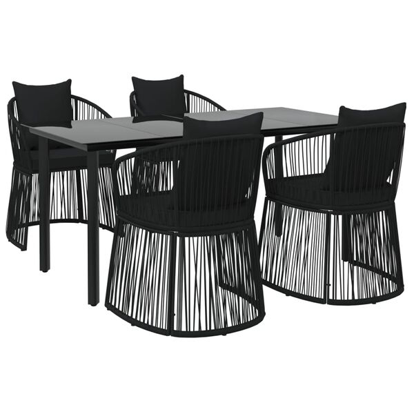 vidaXL Juego de comedor de jardín 5 piezas con cojines ratán PVC negro