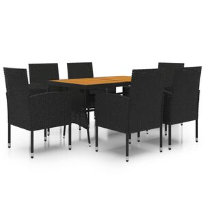 vidaXL Juego de comedor de jard&iacute;n 7 piezas rat&aacute;n sint&eacute;tico negro