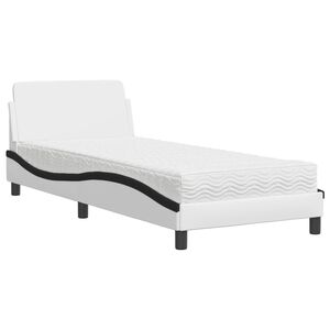 vidaXL Cama con colch&oacute;n Dover cuero sint&eacute;tico blanco y negro 90x190 cm