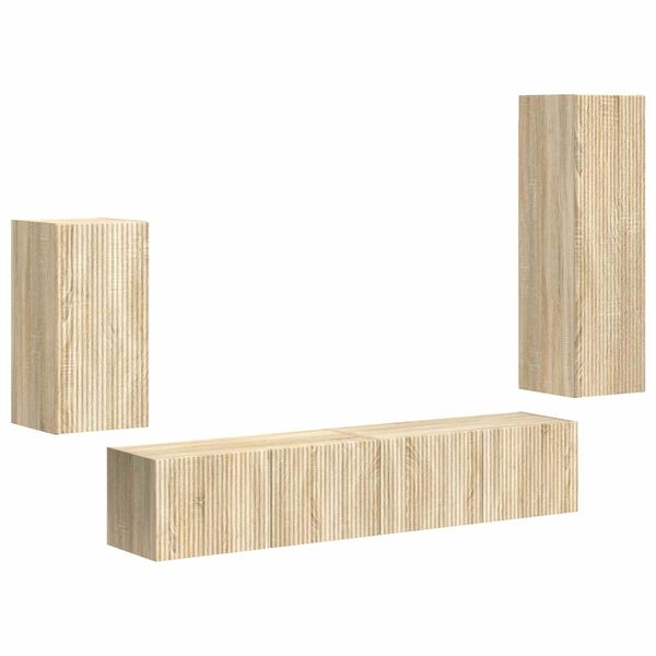 vidaXL Conjunto de mueble de TV Montaje en la pared 4 pcs Roble Sonoma