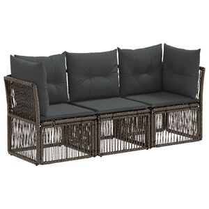 vidaXL Conjunto de sof&aacute;s de jard&iacute;n 3 uds. Gris rat&aacute;n sint&eacute;tico