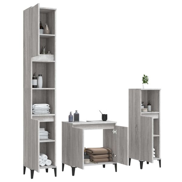 vidaXL Set de muebles de baño 3 pzas madera contrachapada gris sonoma