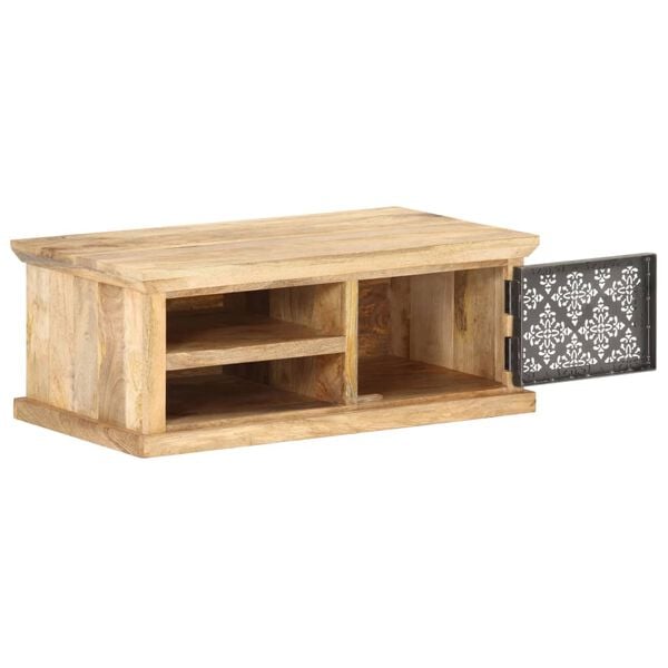 vidaXL Mesa de centro con puerta madera maciza de mango 90x50x35 cm