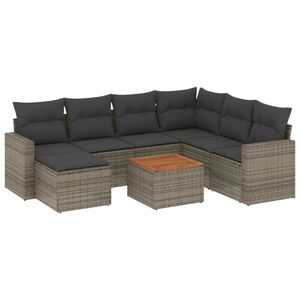 vidaXL Set de sof&aacute;s de jard&iacute;n 8 pzas y cojines rat&aacute;n sint&eacute;tico gris