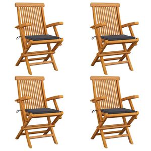 vidaXL Sillas de jard&iacute;n 4 uds madera teca con cojines gris antracita